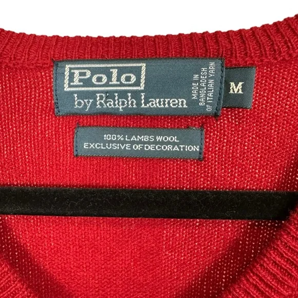 Polo Ralph Lauren Lambswool V-Neck Sweater Classic Preppy Classic Red M - Picture 3 of 7